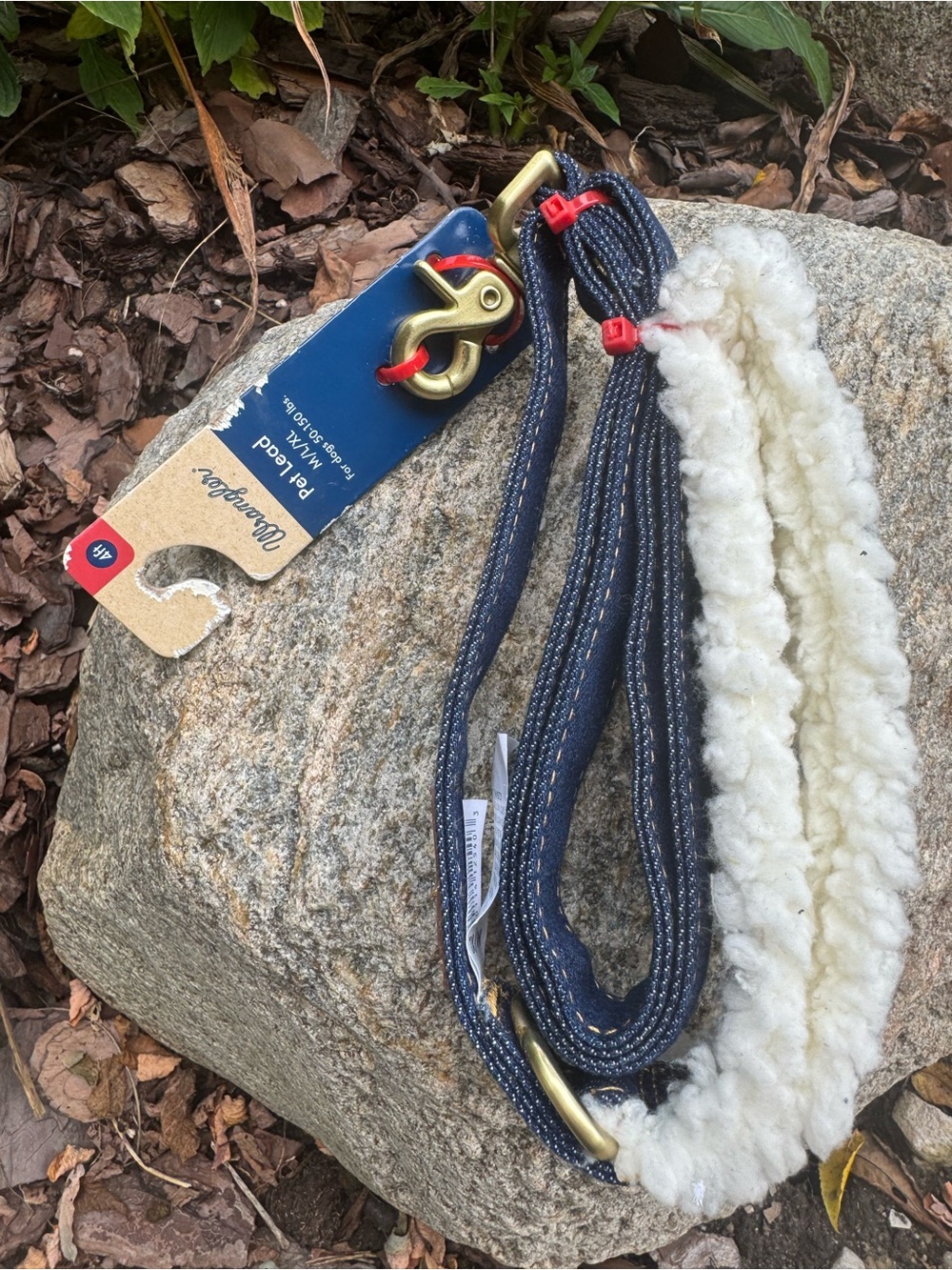 Wrangler denim and Sherpa-Trim Dog Leash with Brass Hardware 4 ft